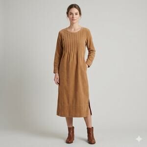 Victoria Holley Vintage Corduroy Maxi Dress Yellow Pintuck Cotton Women's Size 6